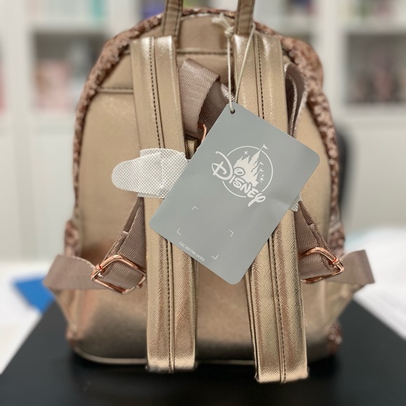 Loungefly Minnie Bow Bronze Sequin  Mini Backpack NWT - Picture 3 of 5